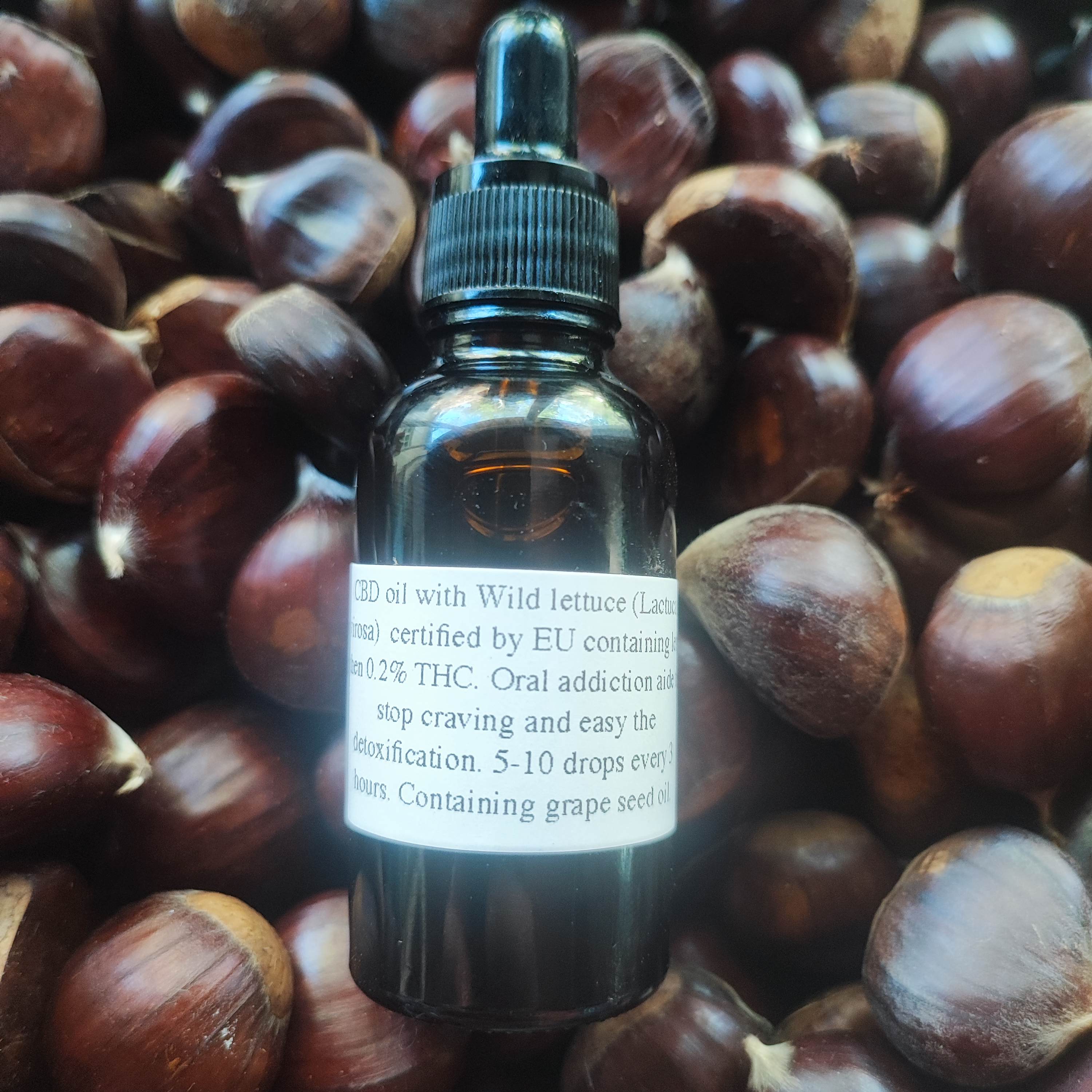 CBD oil with Wild lettuce (Lactuca virosa)  certified by EU containing less then 0.2% THC. Oral addiction aide to stop craving and easy the detoxification.