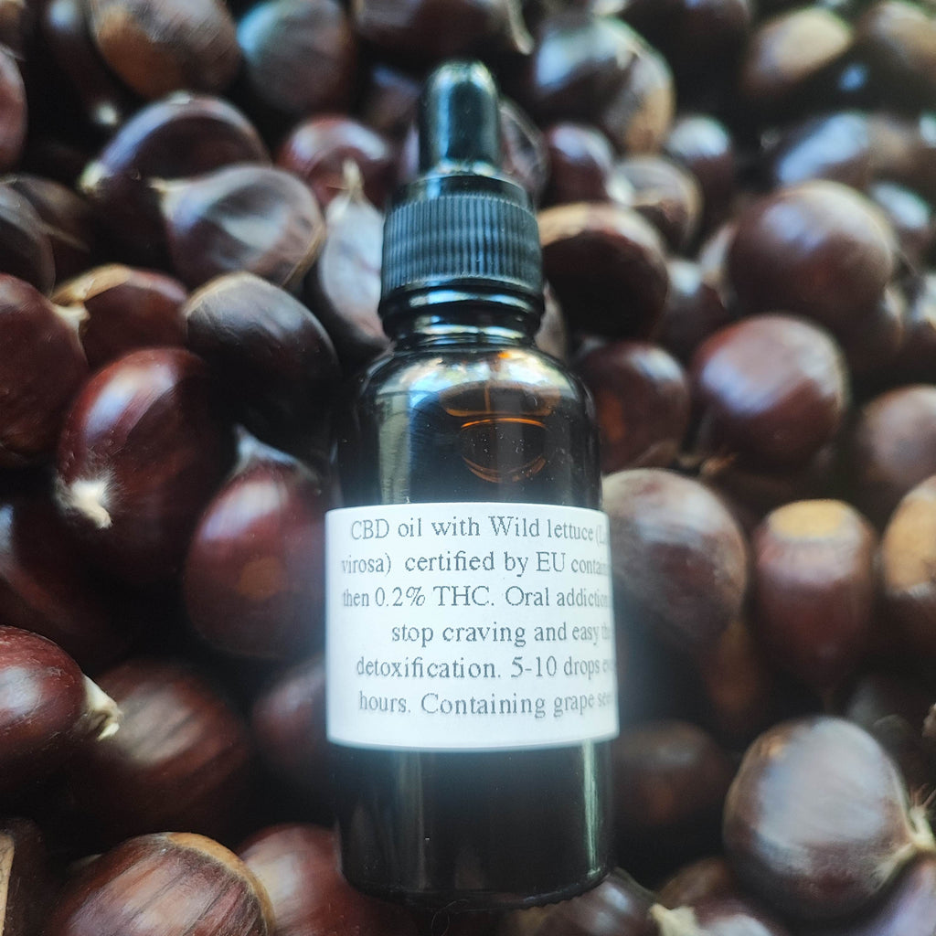 CBD oil with Wild lettuce (Lactuca virosa)  certified by EU containing less then 0.2% THC. Oral addiction aide to stop craving and easy the detoxification.