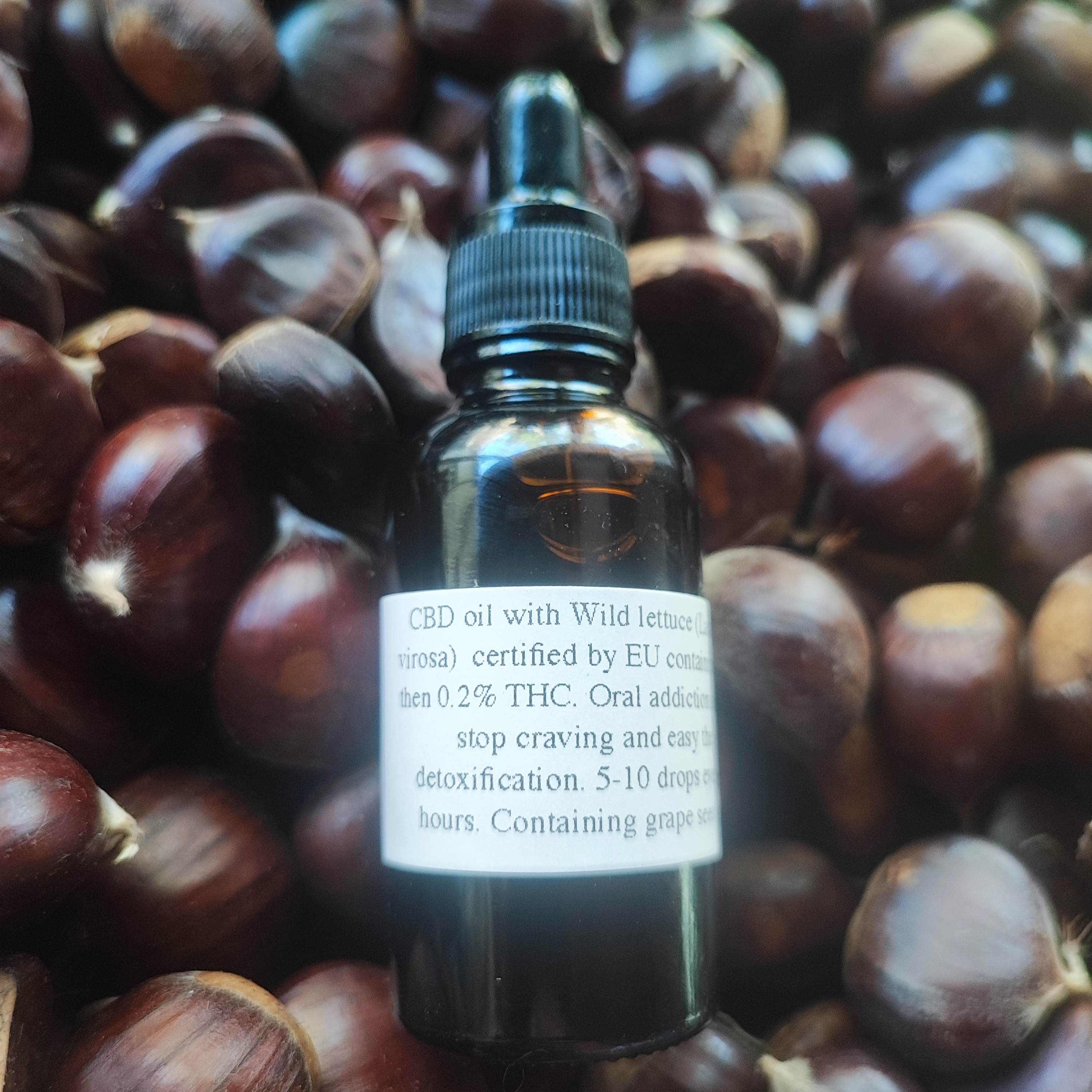 CBD oil with Wild lettuce (Lactuca virosa)  certified by EU containing less then 0.2% THC. Oral addiction aide to stop craving and easy the detoxification.